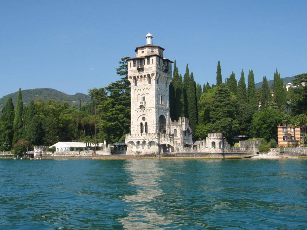 Ancient tower landmark as seen from Lake Garda