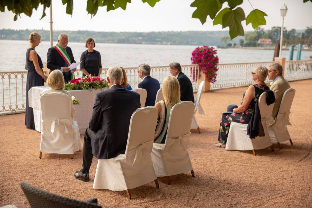 Intimate wedding facing Lake Garda